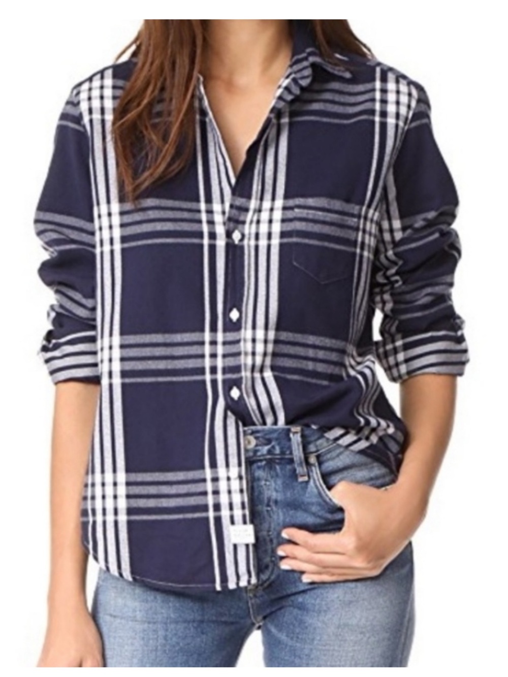 Frank & Eileen Eileen relaxed Plaid Button Up Cotton flannel Navy /White Sz L